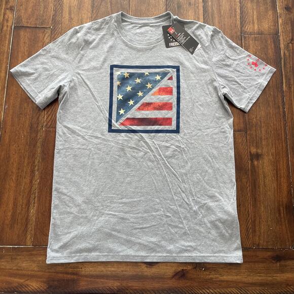 Under Armour Shirt Mens Medium Gray HeatGear Freedom USA Flag Short Sleeve Tee - Picture 2 of 9